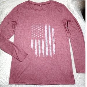 Soft Long Sleeve Tee Shirt with Distressed Flag Design women's size small